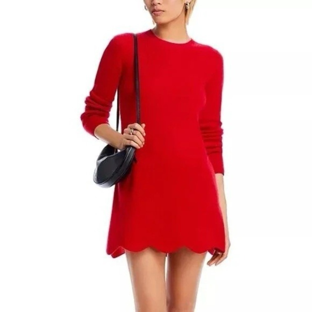 NWT Aqua 100% Cashmere Scallop Hem Sweater Dress Red Fit & Flare Small